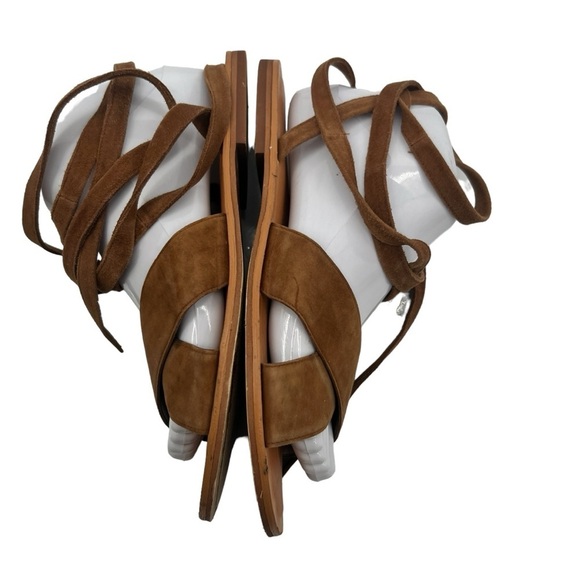 HINGE Brown Suede Leather Slip On Ankle Wrap Sandals Size 8 Women’s - Picture 7 of 9